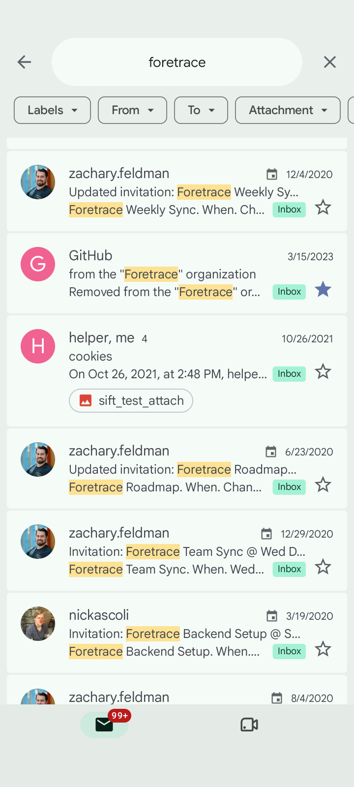 first and last Foretrace emails